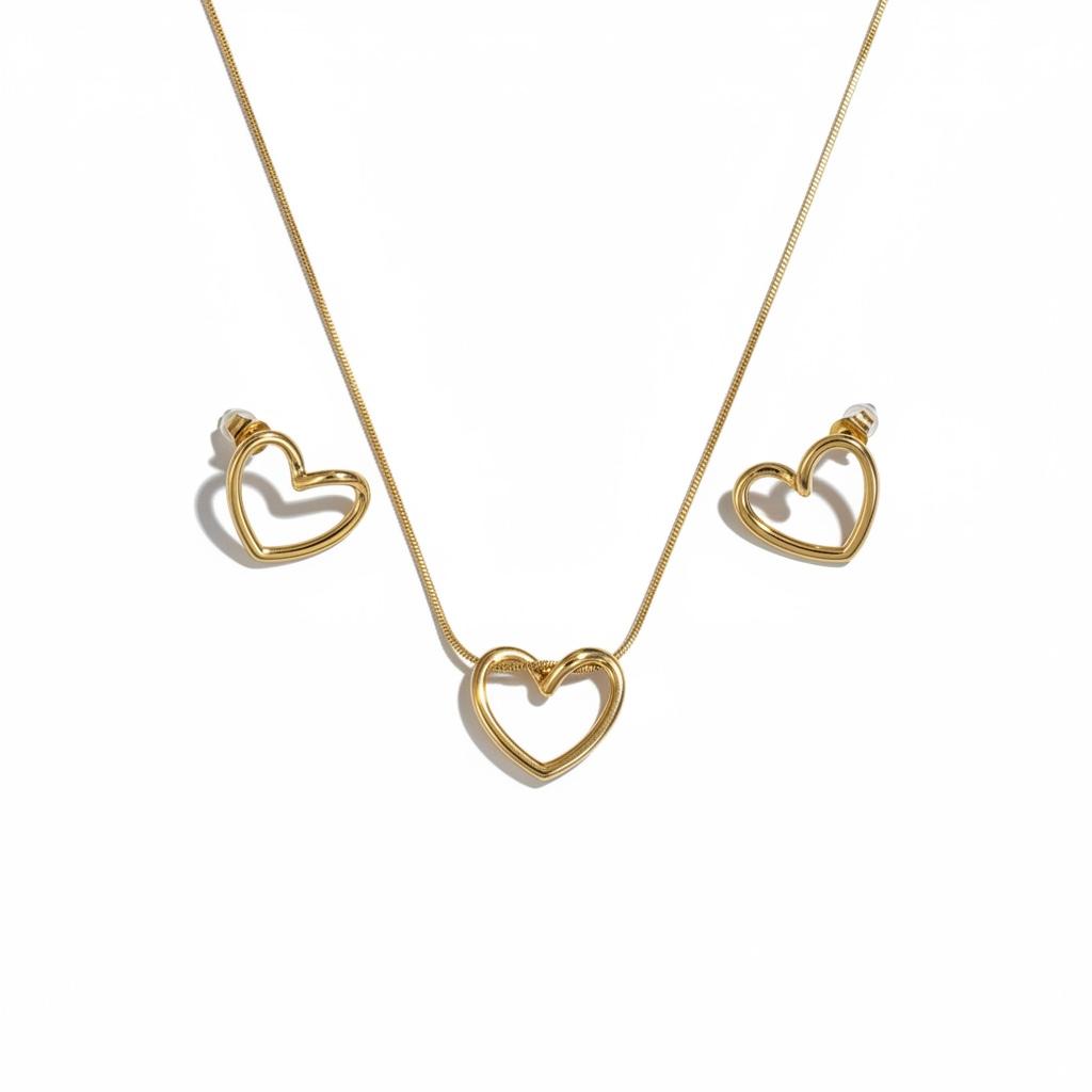 Golden Heart Necklace and Earrings