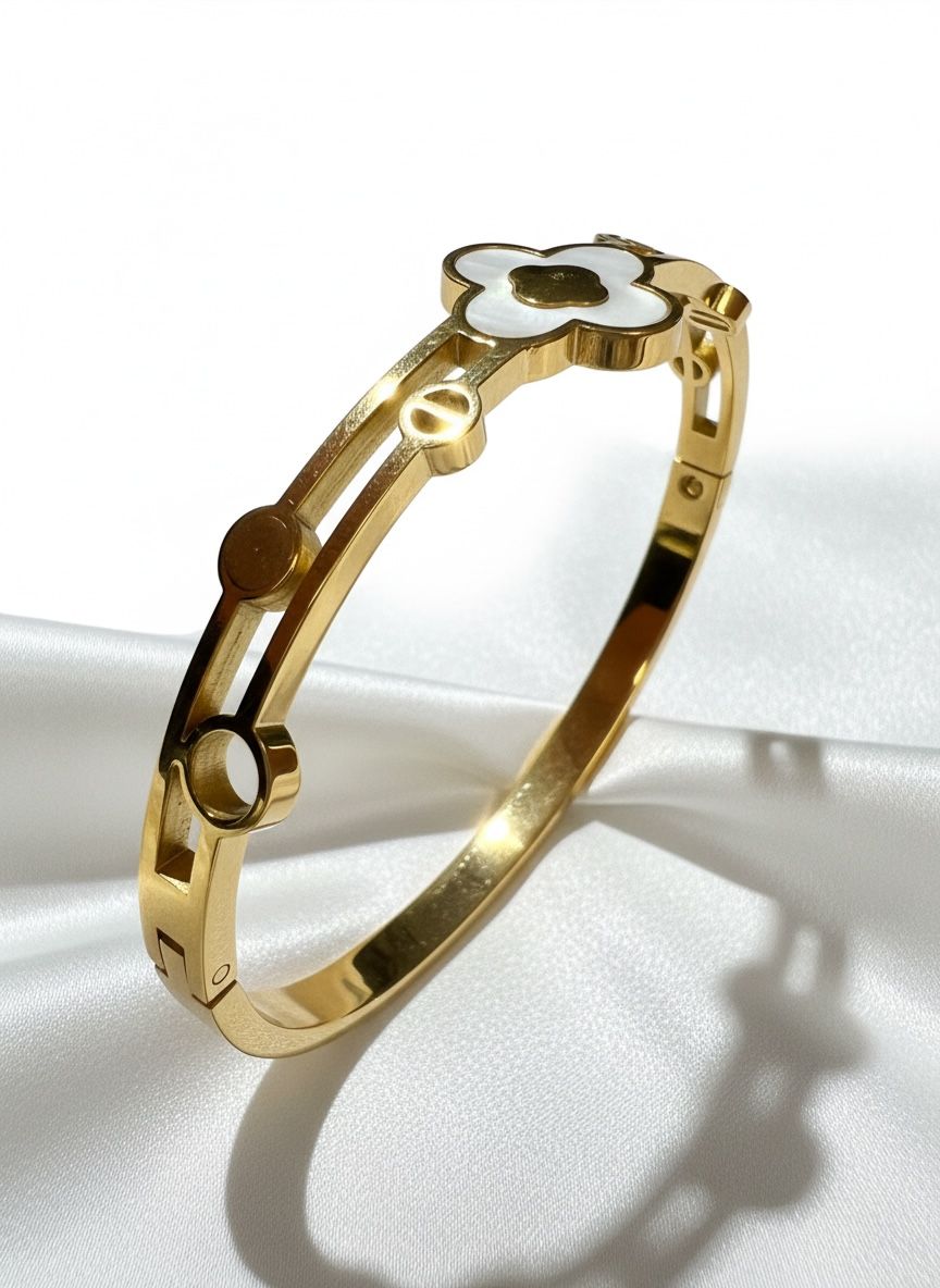 Golden White Clover Anti Tarnish Bangle