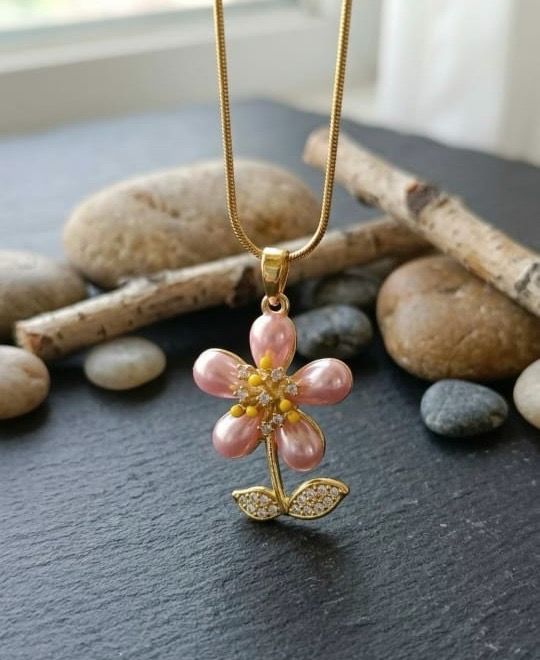 Pink Enamel Flower Anti Tarnish Necklace