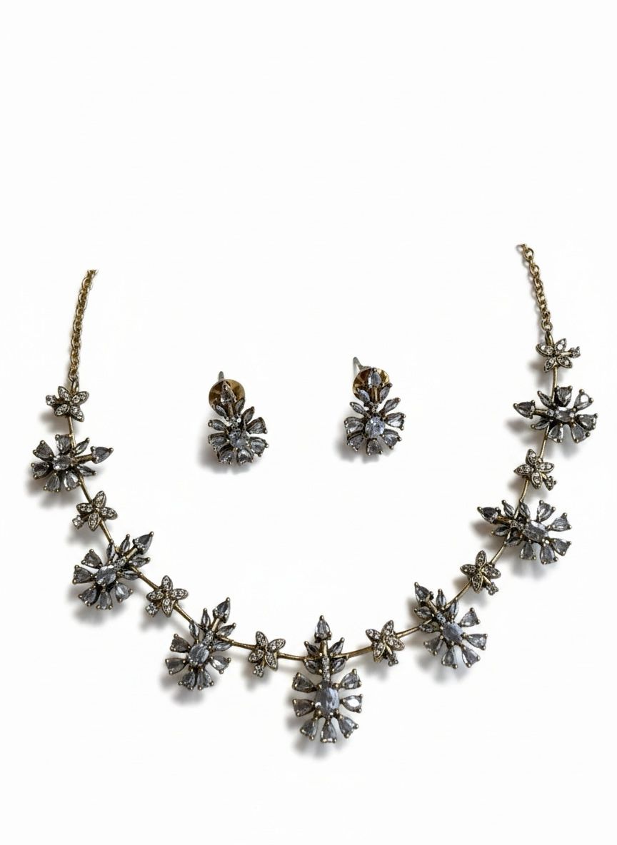 Antique Flower Necklace and Earrings