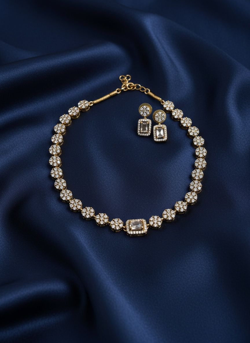White square AD stone Necklace and Earrings