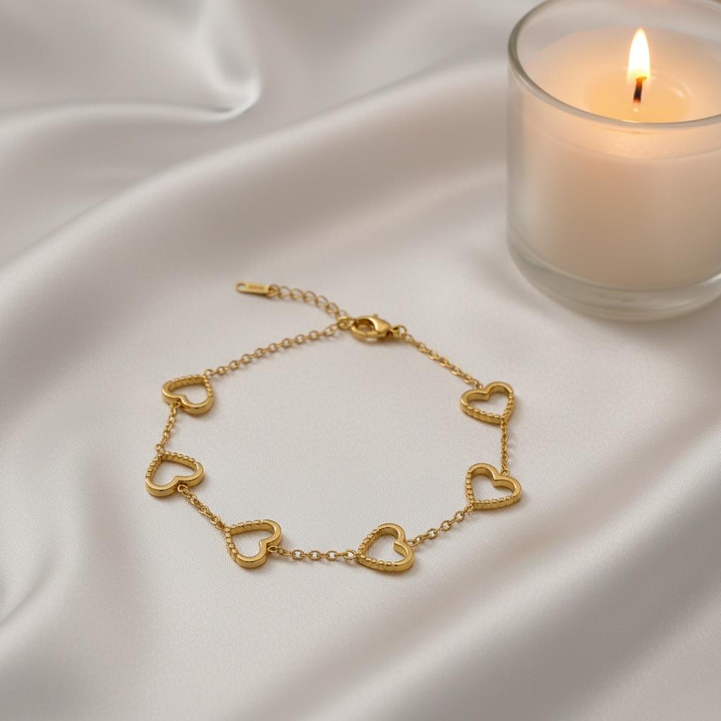 Golden Heart Necklace & Earrings and Bracelet