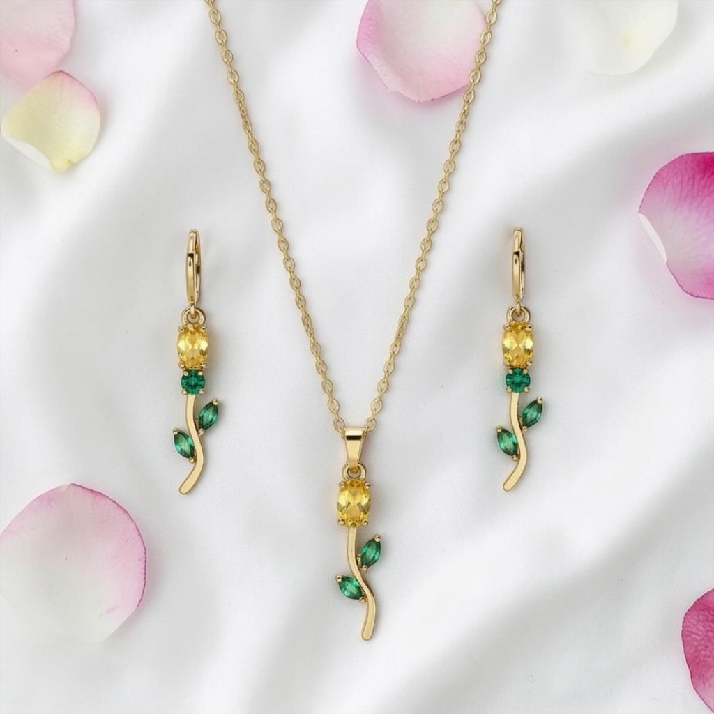 Yellow Tulip Necklace and Earrings