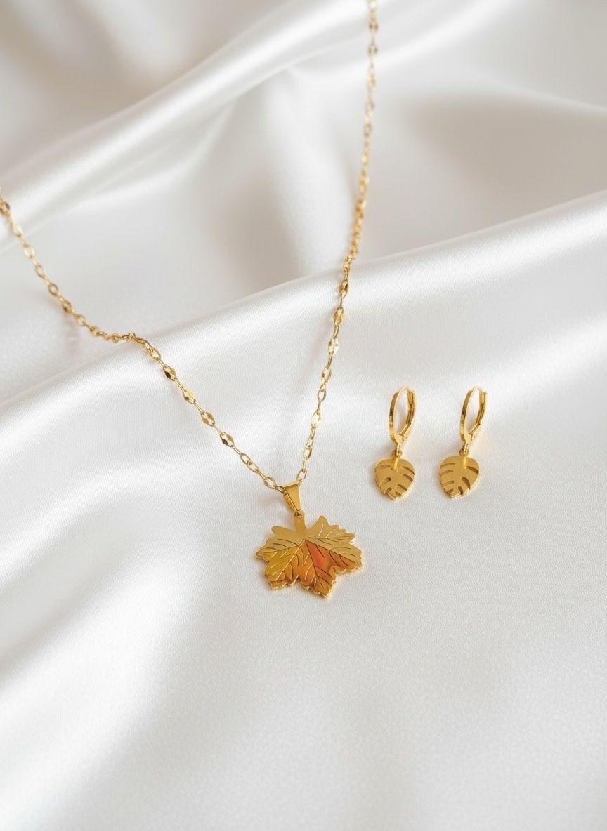 Leaf shaped Anti Tarnish Necklace and Earrings