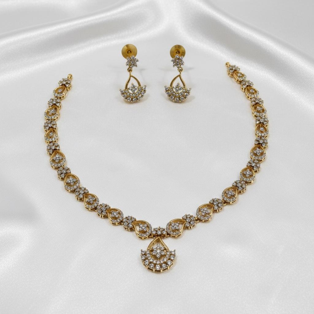 White AD stone Mango Shaped Antique Finish Necklace and Earrings