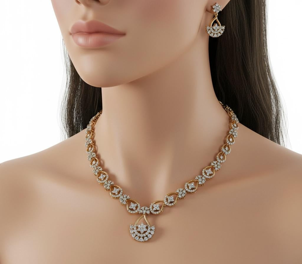 White AD stone Mango Shaped Antique Finish Necklace and Earrings