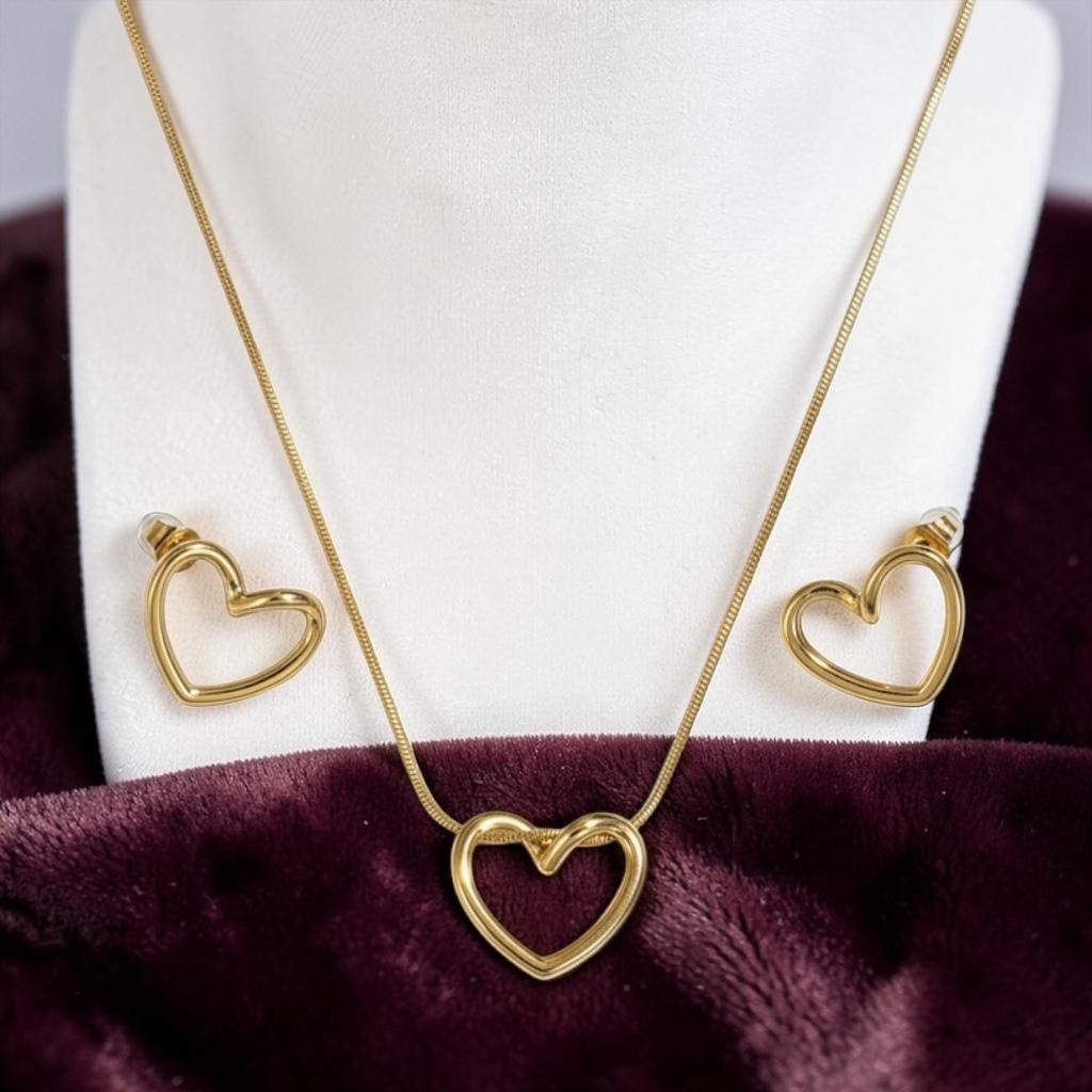 Golden Heart Necklace and Earrings