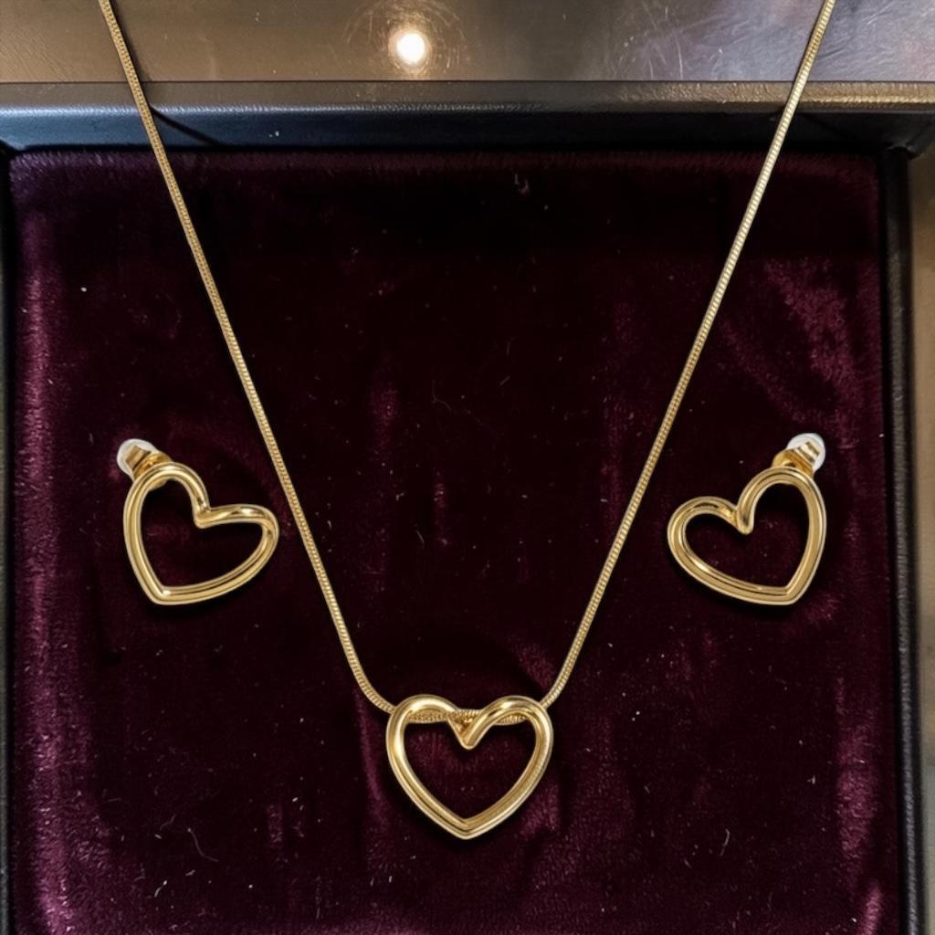 Golden Heart Necklace and Earrings