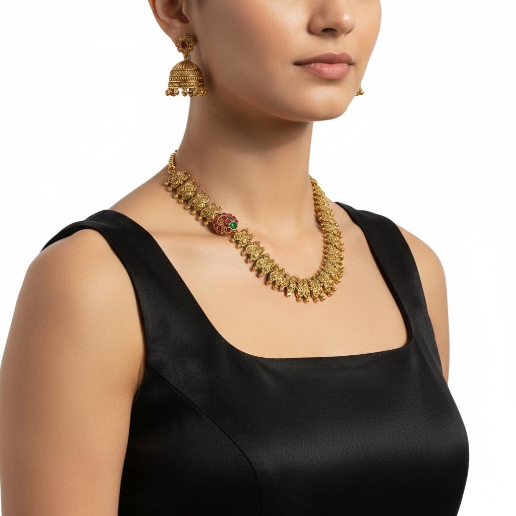 Golden Infinity Red Flower Necklace and Earrings