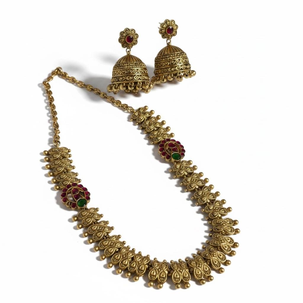 Golden Infinity Red Flower Necklace and Earrings