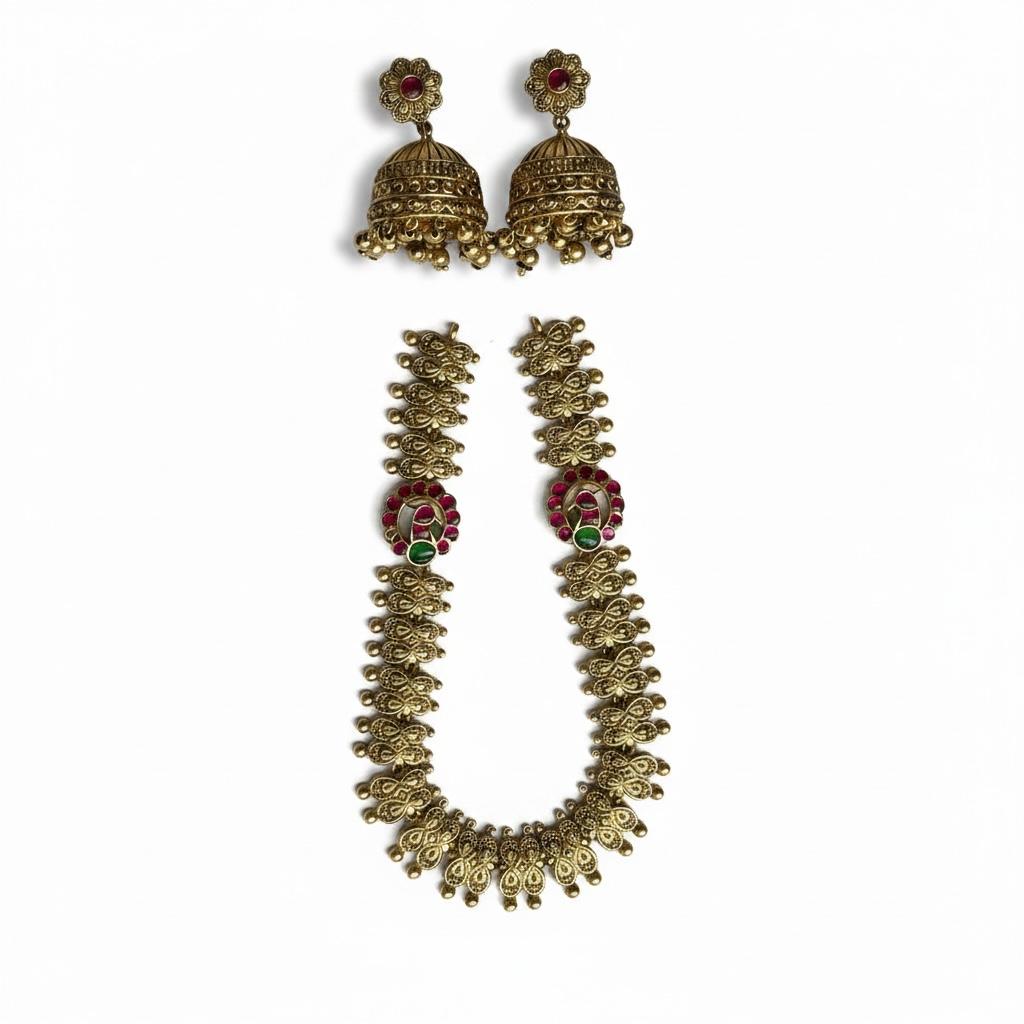 Golden Infinity Red Flower Necklace and Earrings