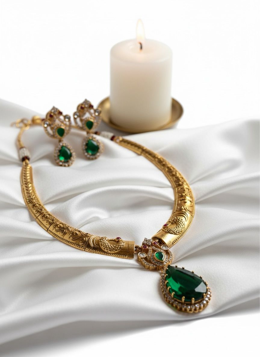 Elephant Tusk Green Necklace and Earrings