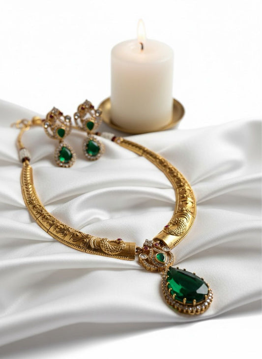 Elephant Tusk Green Necklace and Earrings
