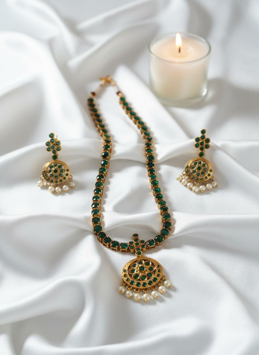 Green Necklace and Earrings