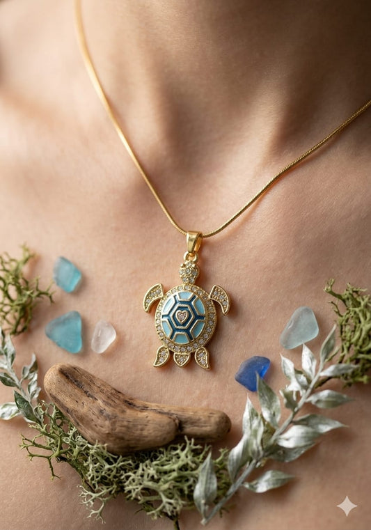 Blue Tortoise Anti Tarnish Necklace