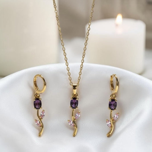 Purple Tulip Necklace and Earrings