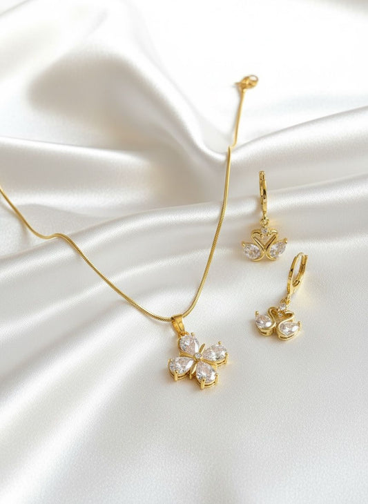 White Crystal Necklace and Earrings