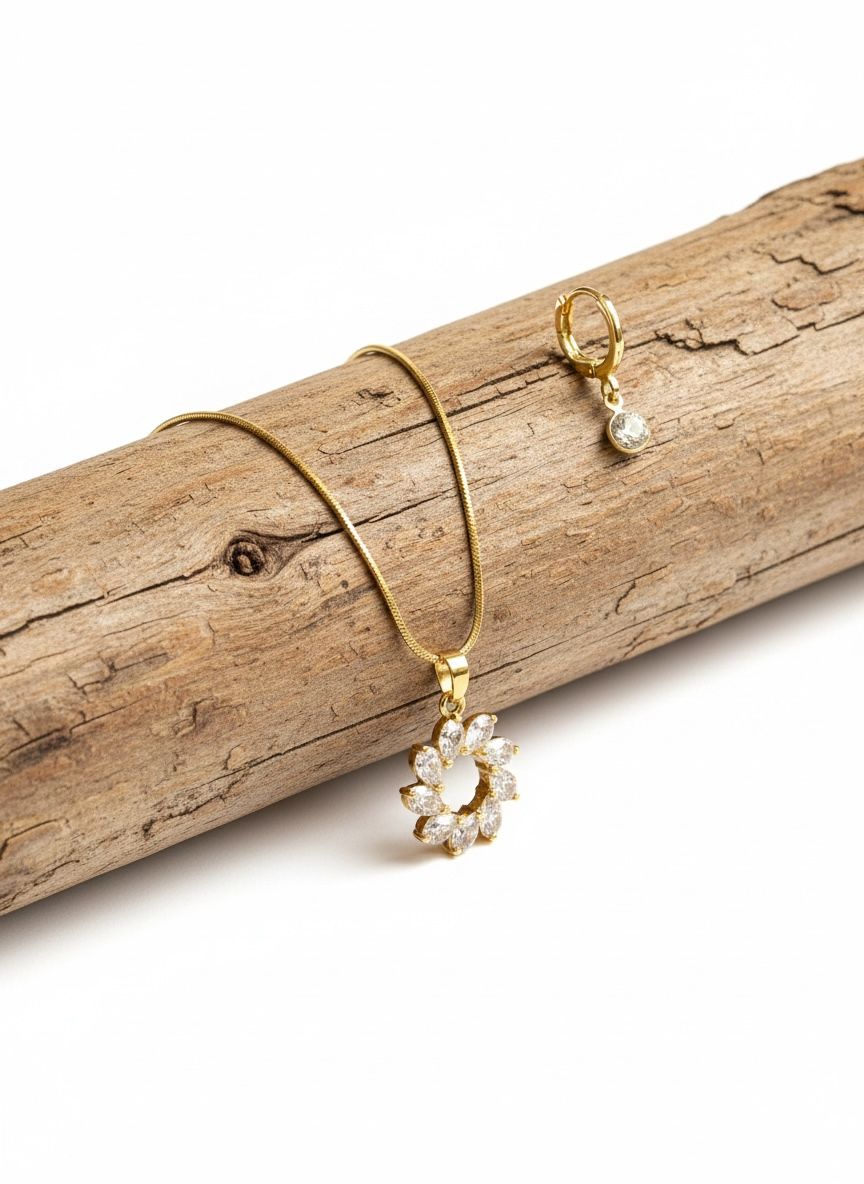 White Circular Stone Necklace and Earrings