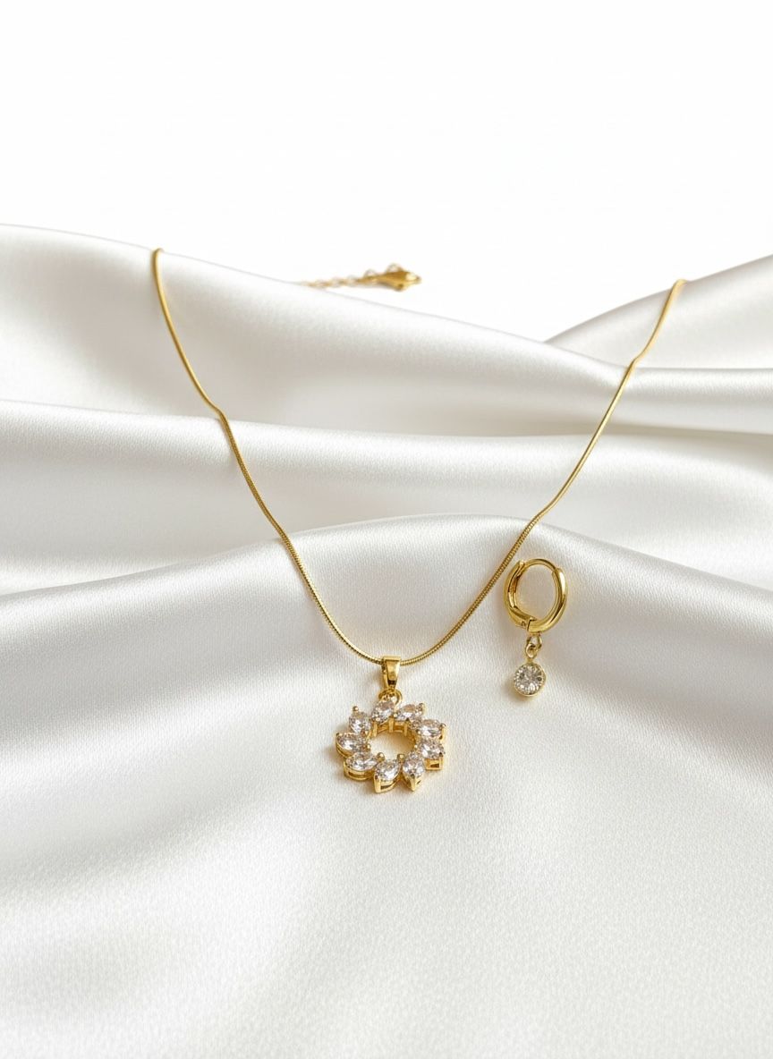 White Circular Stone Necklace and Earrings