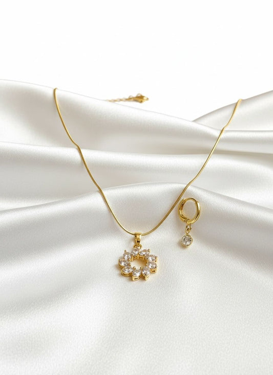 White Circular Stone Necklace and Earrings