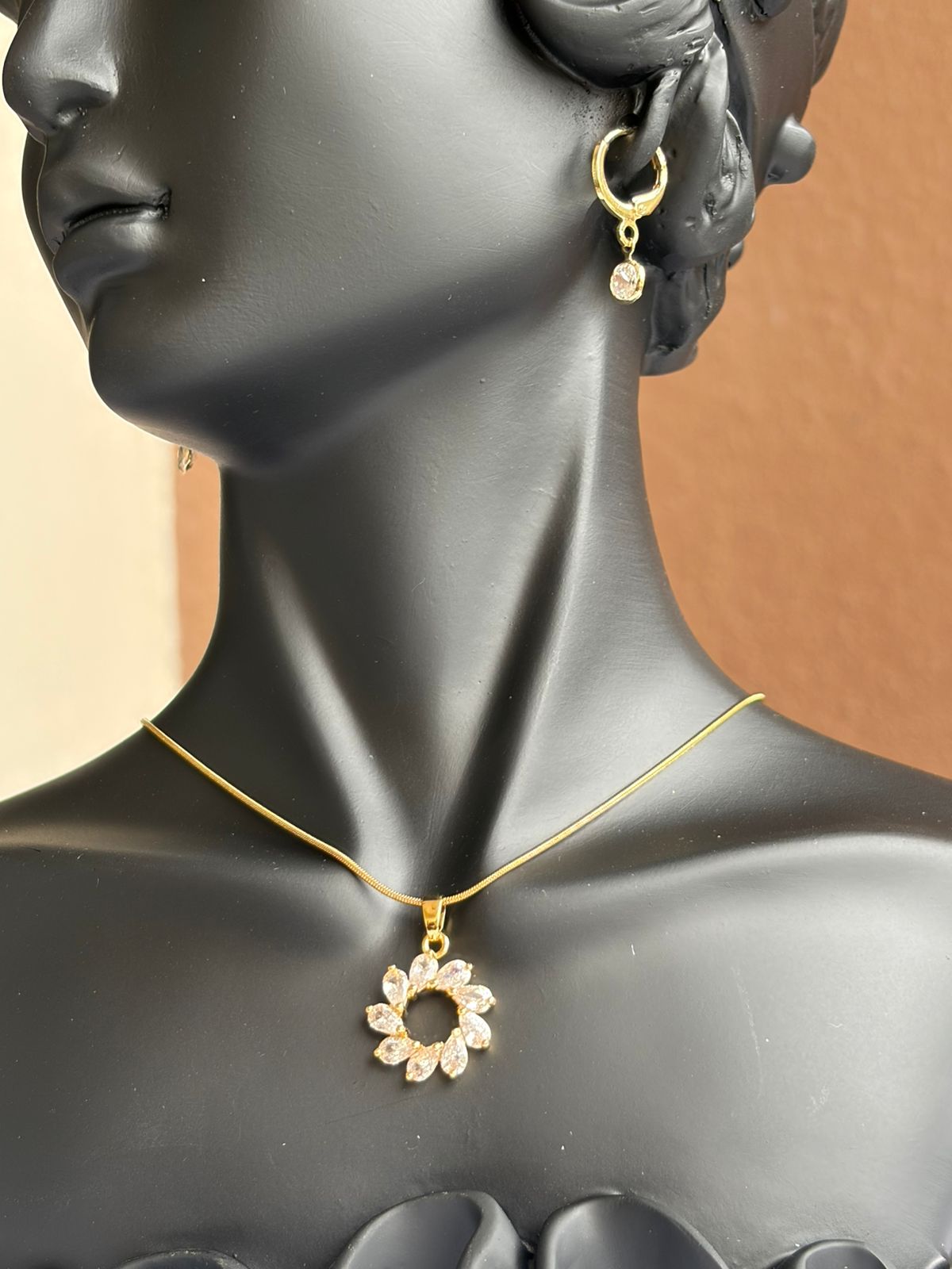 White Circular Stone Necklace and Earrings
