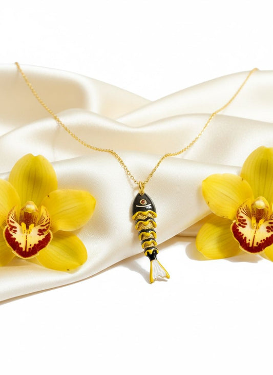 Yellow and Black Fish shaped Anti Tarnish Necklace