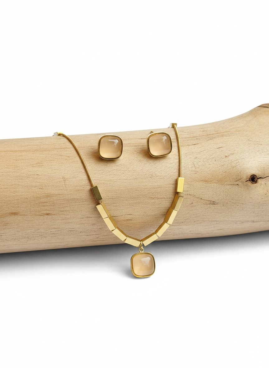 Brown Square Anti Tarnish Necklace and Earrings