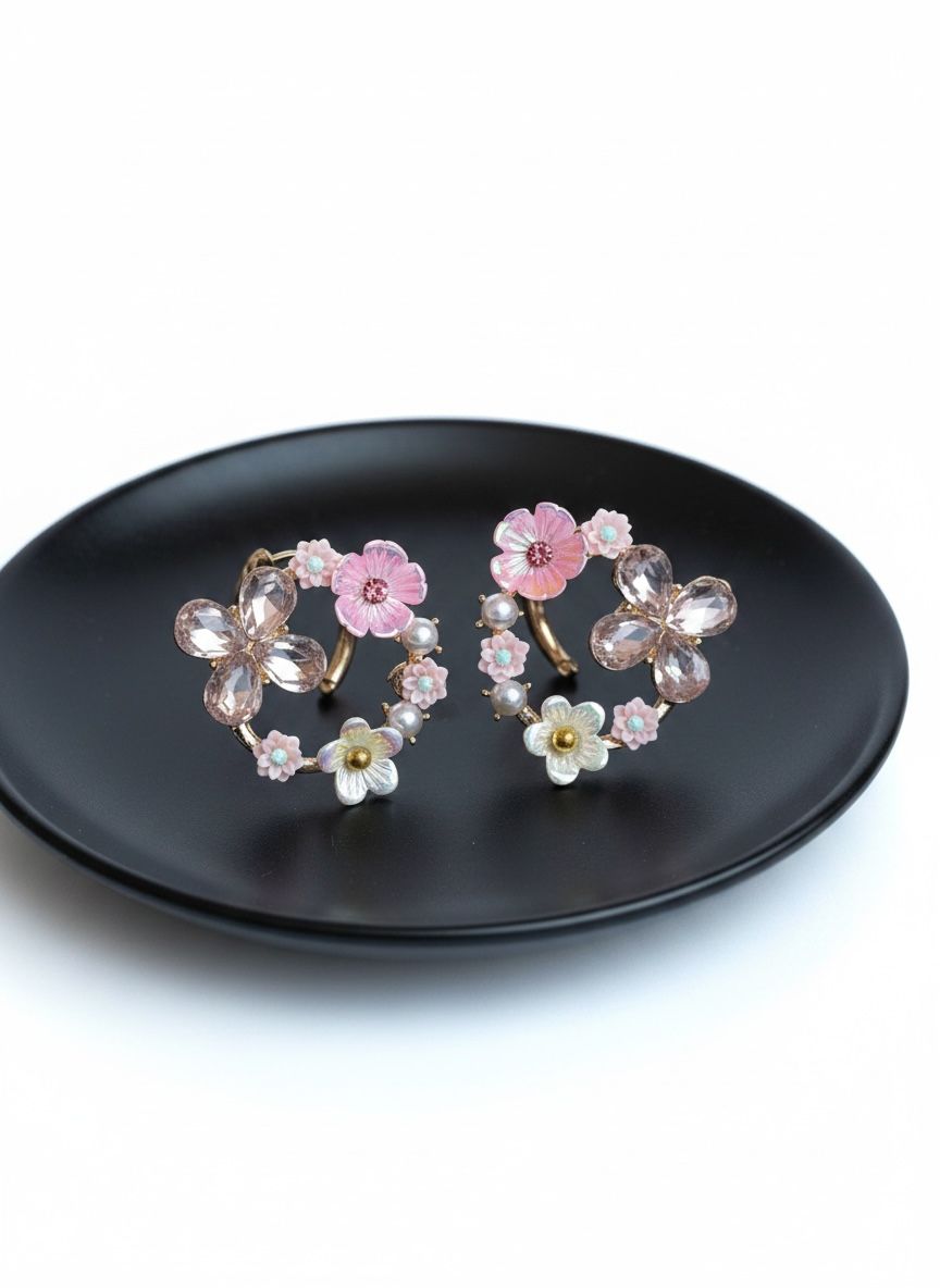 Pink Circular Flower Earrings