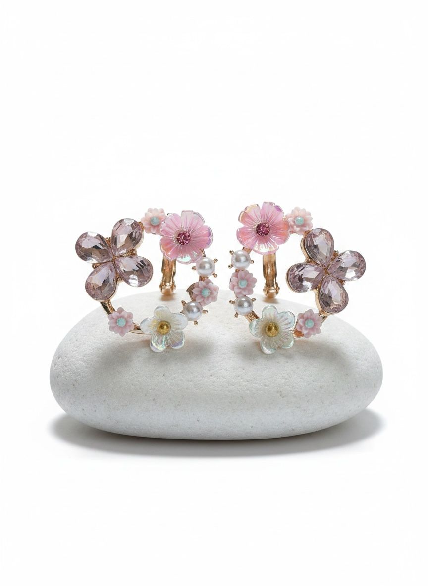 Pink Circular Flower Earrings