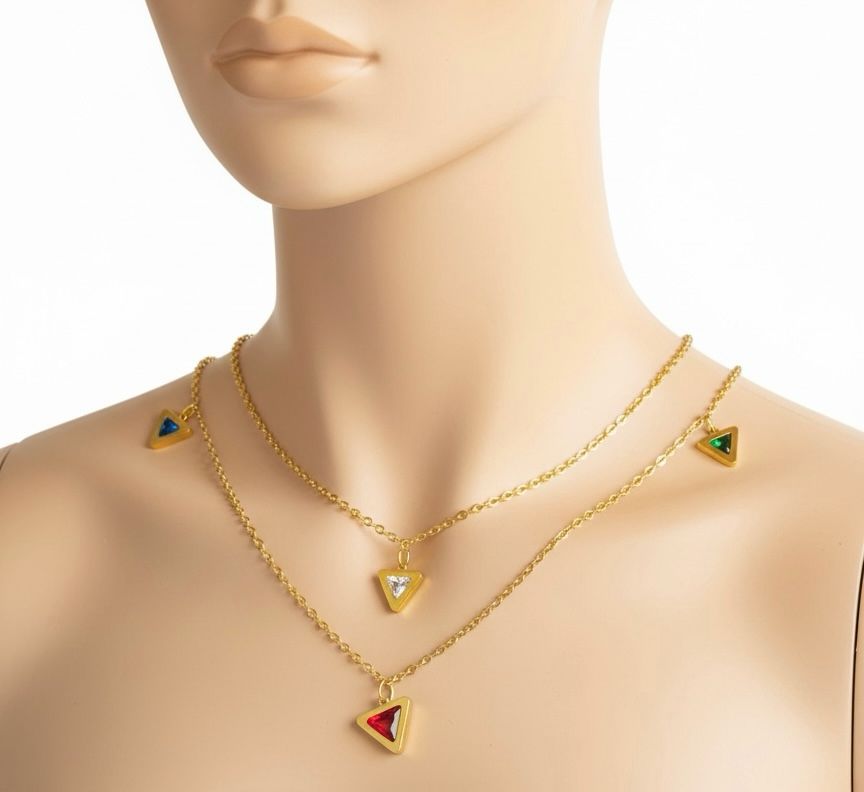 Layered Triangle Stone Anti-Tarnish Necklace