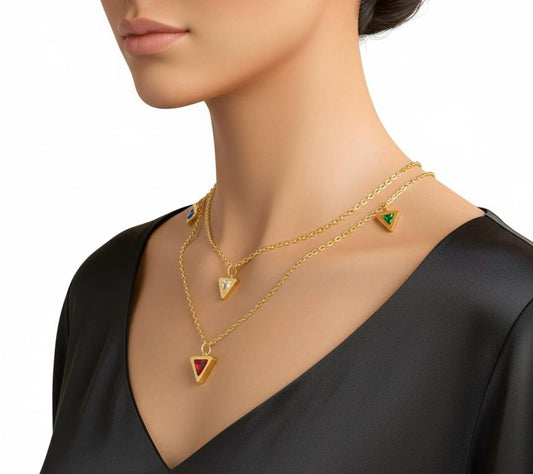 Layered Triangle Stone Anti-Tarnish Necklace