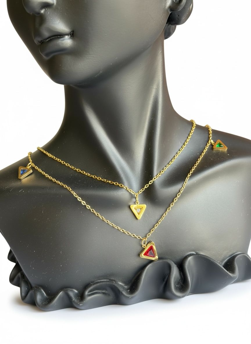 Layered Triangle Stone Anti-Tarnish Necklace