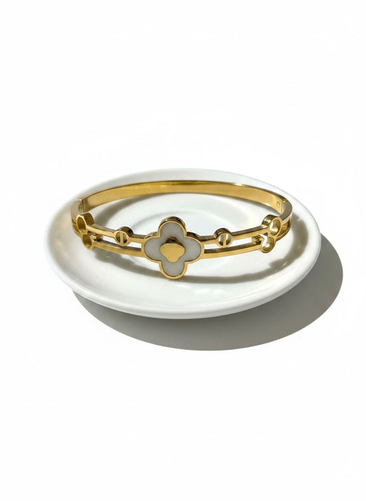 Golden White Clover Anti Tarnish Bangle
