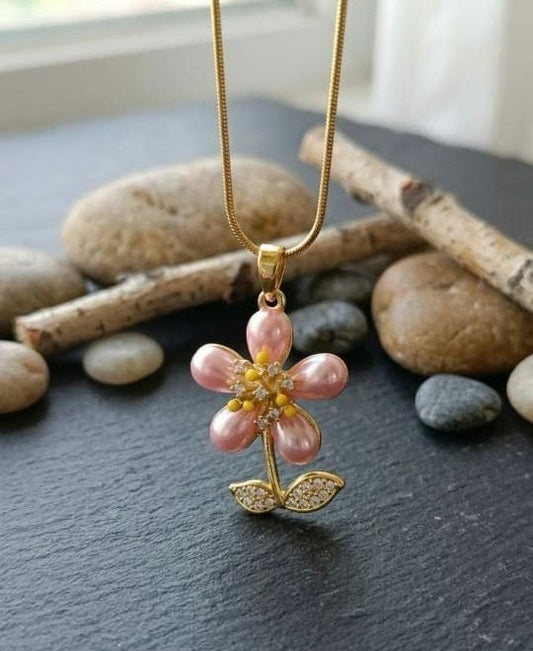 Pink Enamel Flower Anti Tarnish Necklace