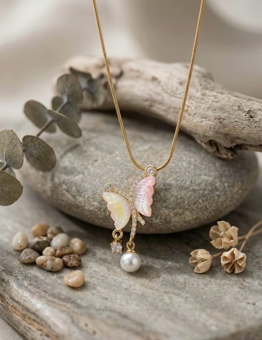 Pink Butterfly Anti Tarnish Necklace