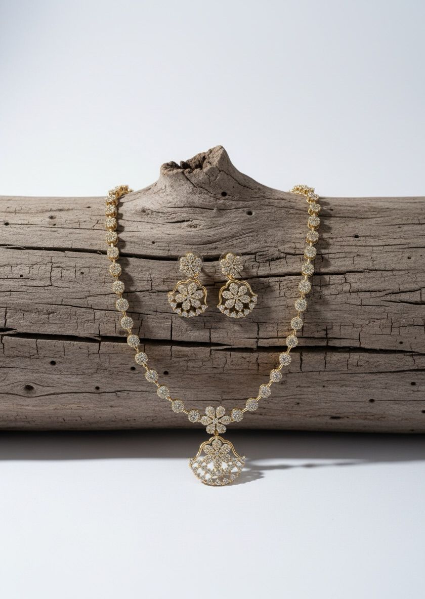 Flower AD Antique Finish Necklace and Earrings
