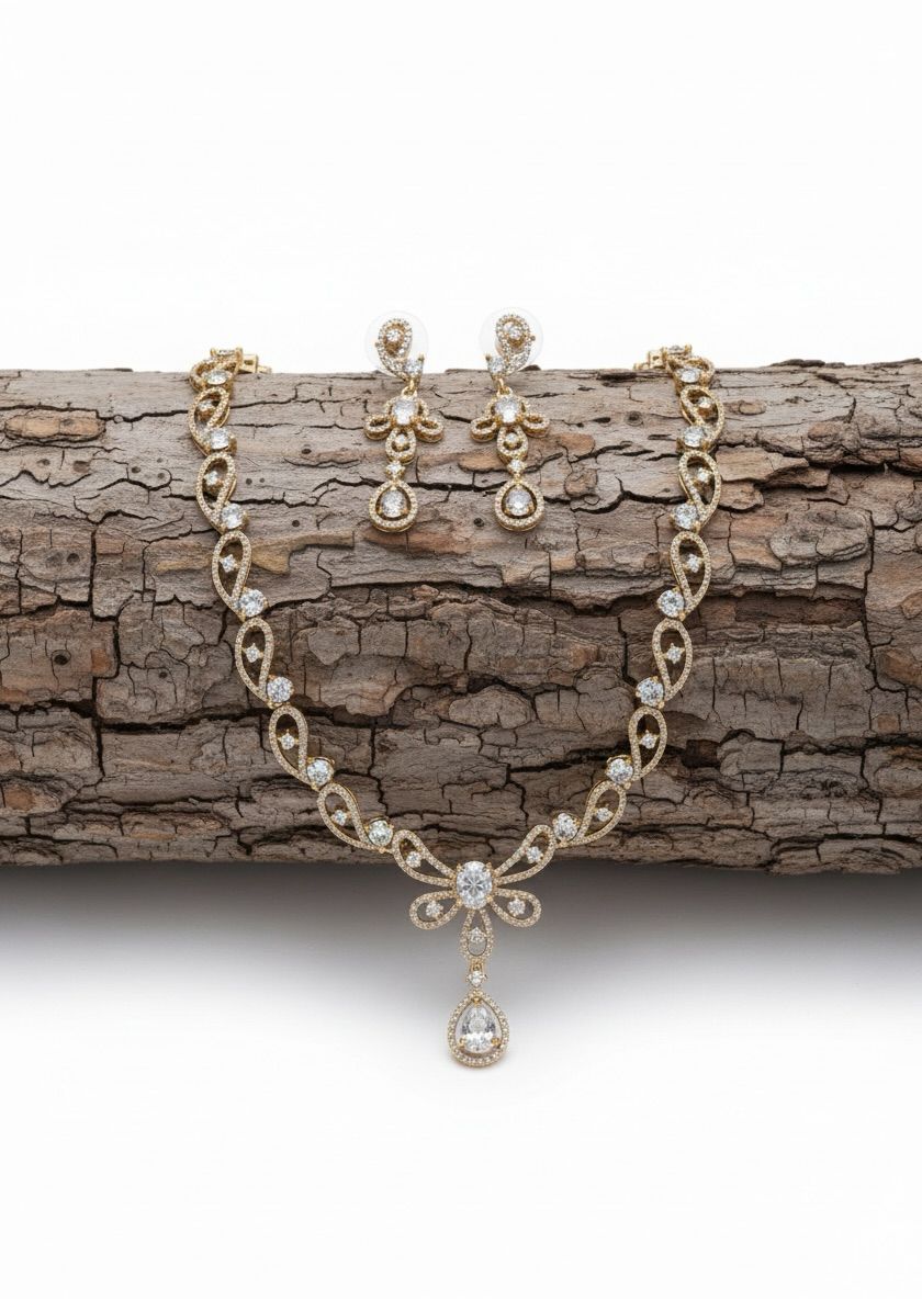 Butterfly stone Antique Finish Necklace and Earrings