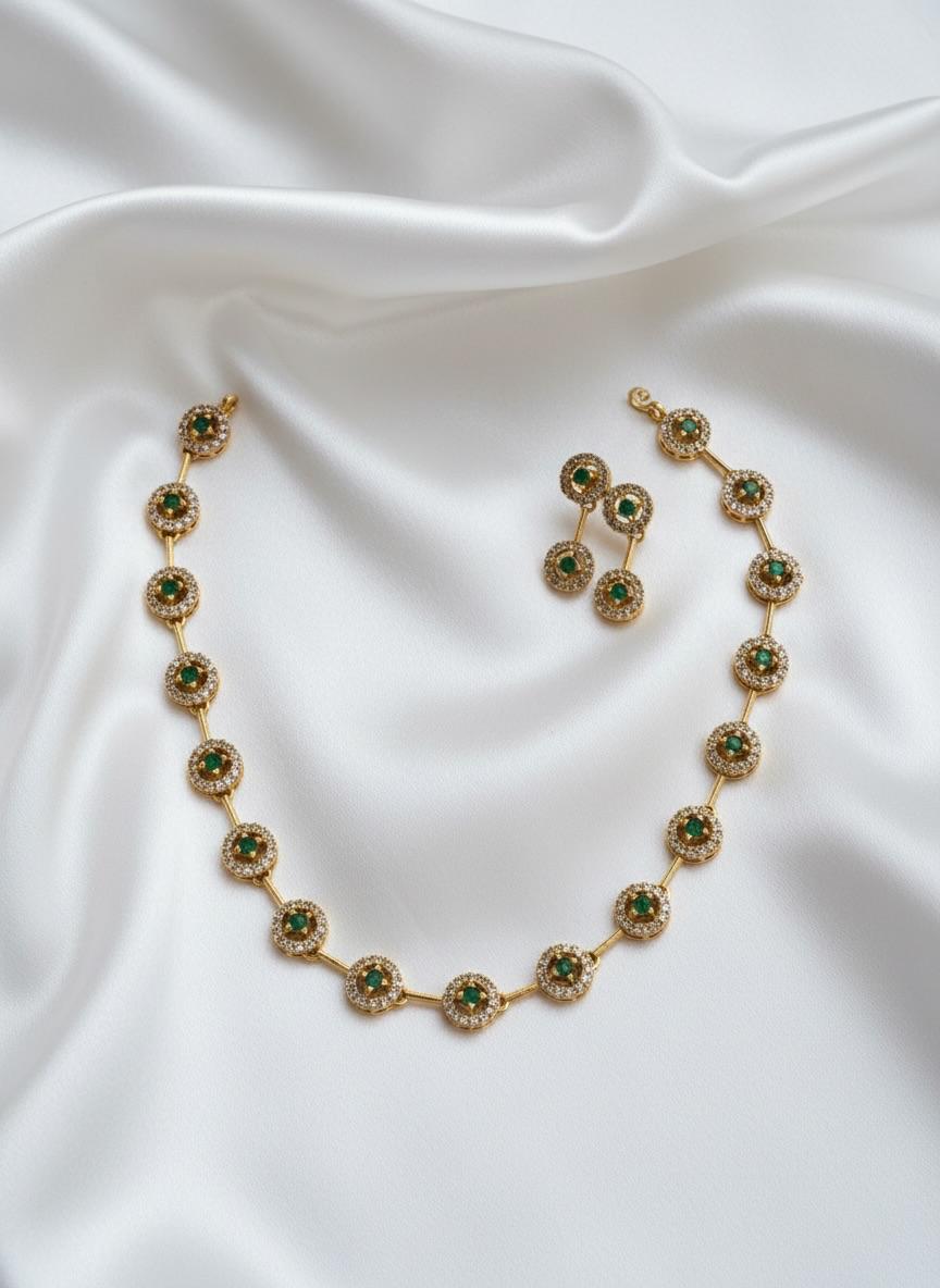 Green and white AD stone Necklace and Earrings