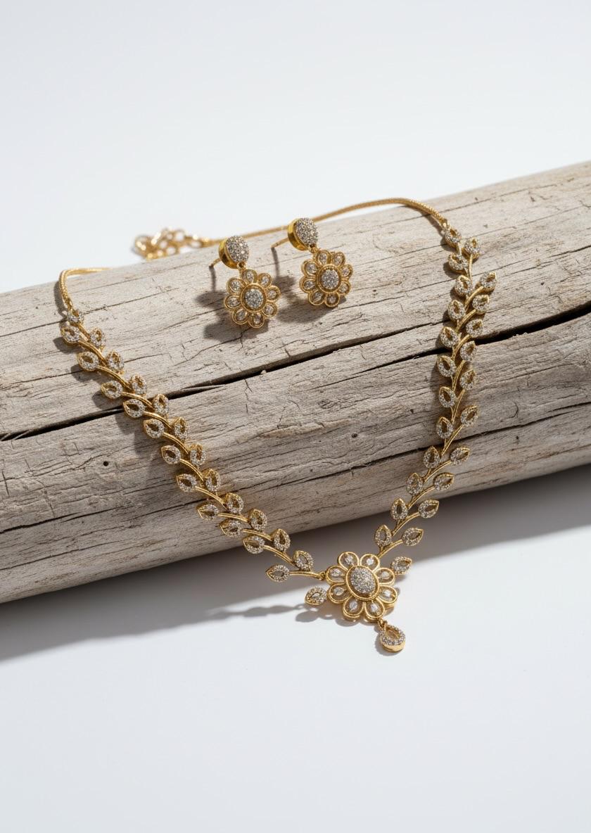 Flower and leaves Antique Finish Necklace and Earrings