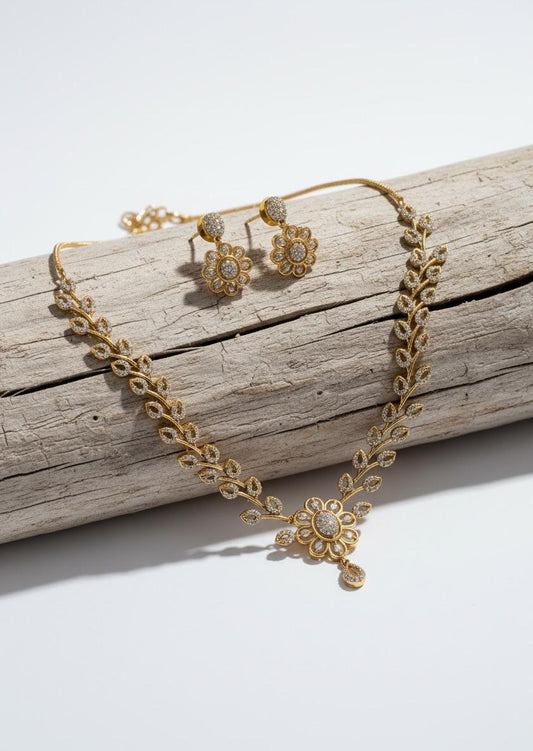 Flower and leaves Antique Finish Necklace and Earrings