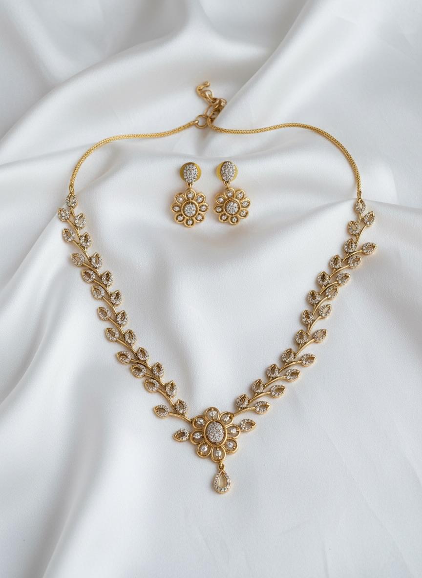Flower and leaves Antique Finish Necklace and Earrings
