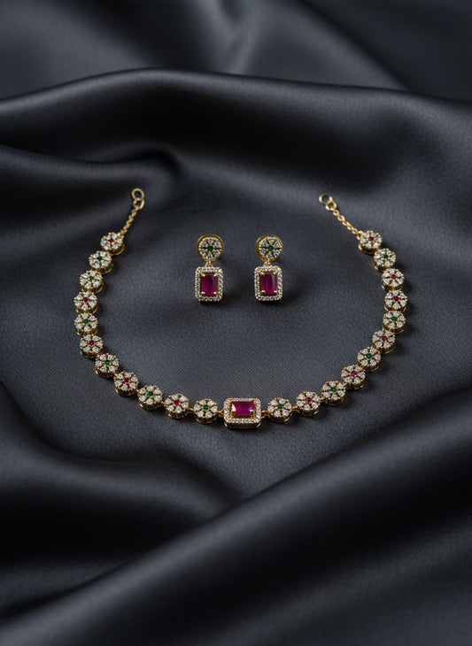 Green and purple AD stone Necklace and Earrings