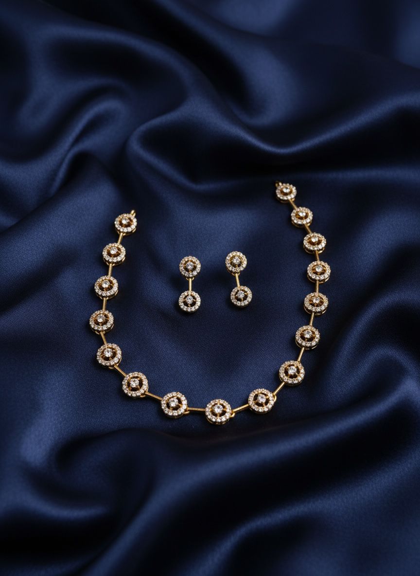 White AD stone circle necklace and Earrings