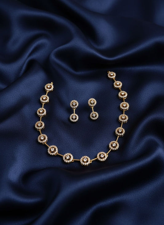 White AD stone circle necklace and Earrings