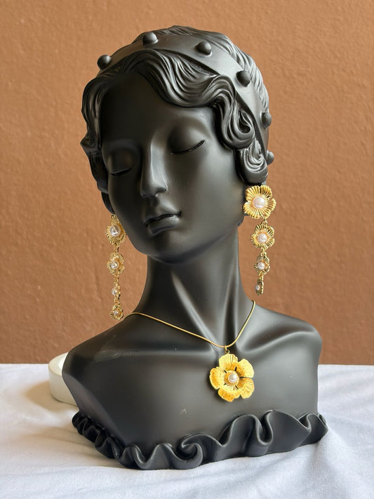 Golden Flower Anti Tarnish Necklace and Earrings
