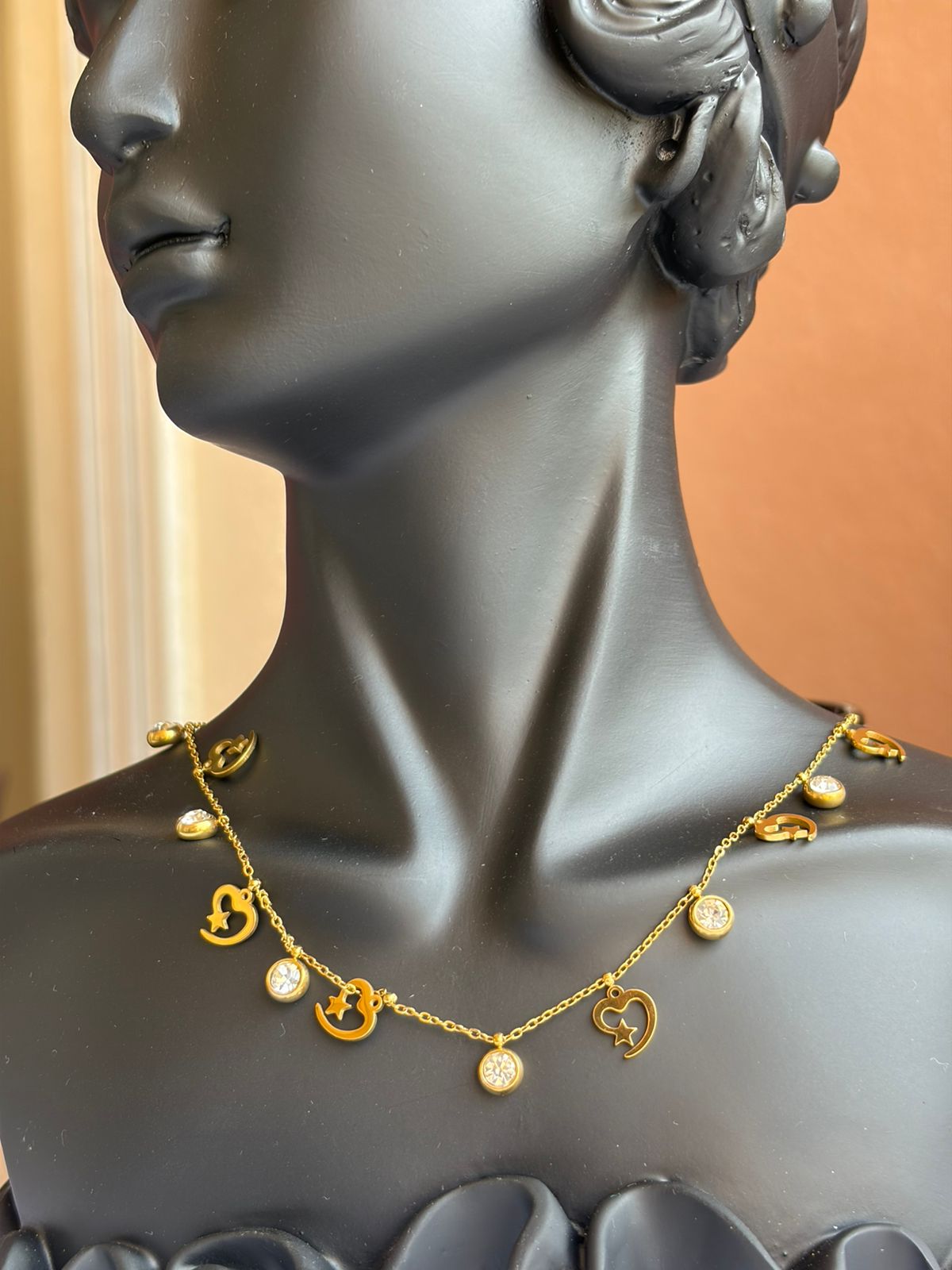 Stone and Heart Charm Necklace