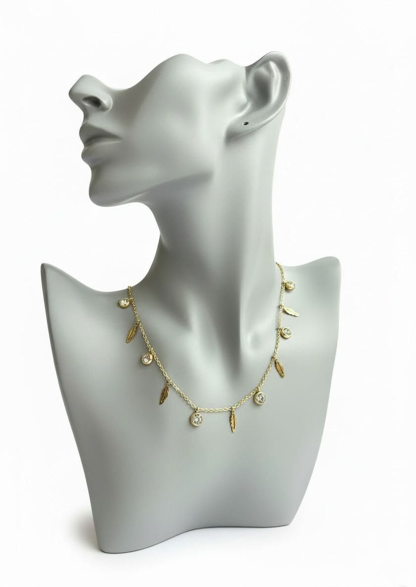 Crystal and Leaf Charm Anti Tarnish Necklace