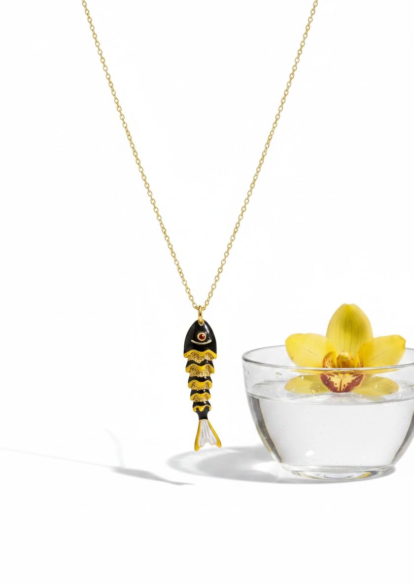 Yellow and Black Fish shaped Anti Tarnish Necklace