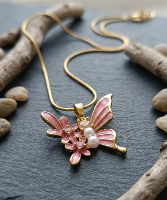 Pink Butterfly Anti-tarnish necklace
