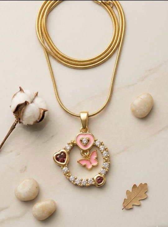 White Circle Pink Butterfly Anti tarnish Necklace